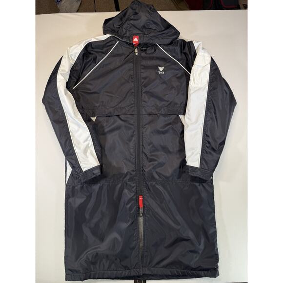 TYR Swim Parka Mens Medium Black Hooded Fleece Lined Deck Coat